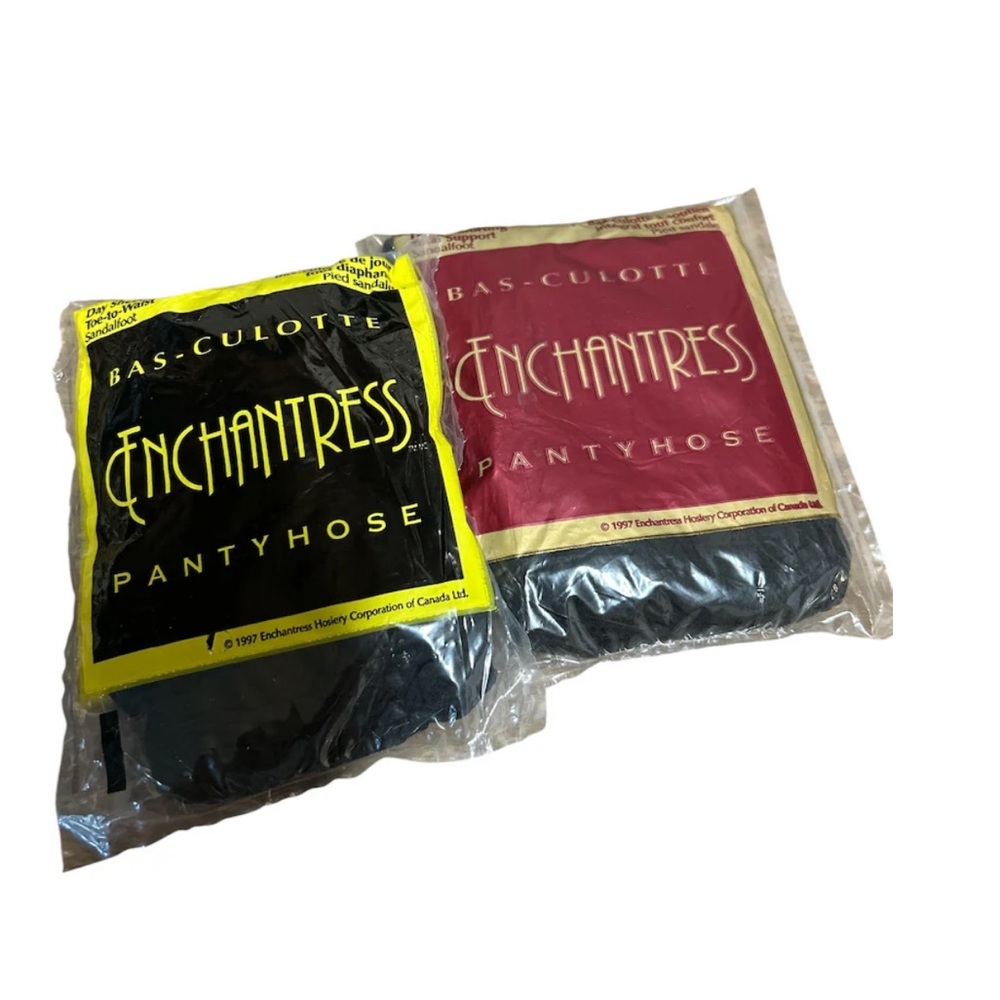 Vintage Jet Black Enchantress Pantyhose Size Queen Lot of 2